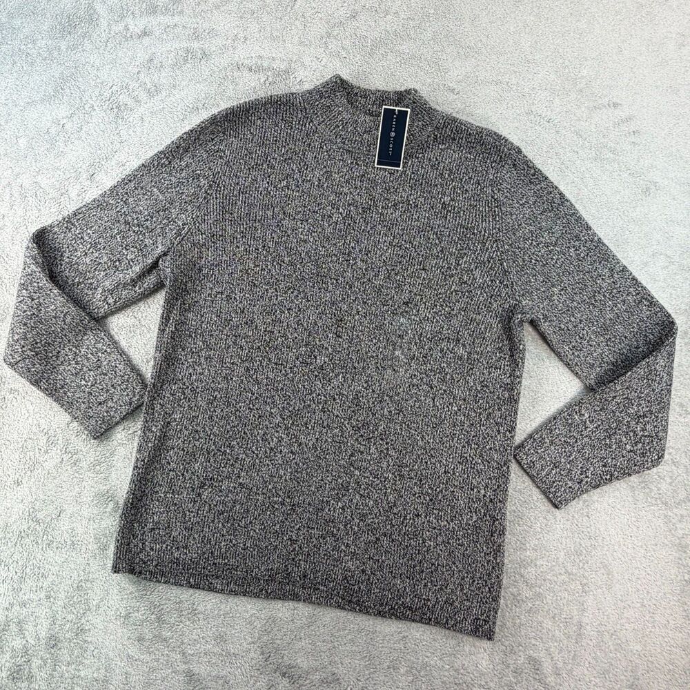 Karen Scott Women XL Marled Mock Neck Sweater Gray White Cotton NWT Soft